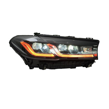Vekto triple-color LED headlights for BMW 5 Series G30/G38 2018-2020 pre-LCI, showing close-up of multi-color LED headlight assembly