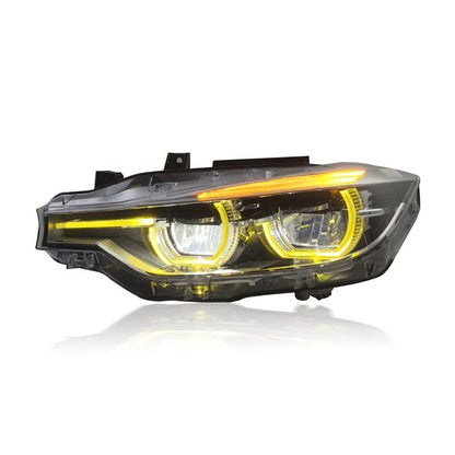Vekto dual-color LED headlights for BMW 3 Series F30/F35 2013-2018, showcasing modern design and bright illumination.