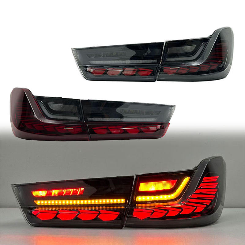 BMW 3 Series G81 and M3/M4 GTS style Dragon Scale LED taillights by Vekto, featuring intricate LED light patterns and sleek design.