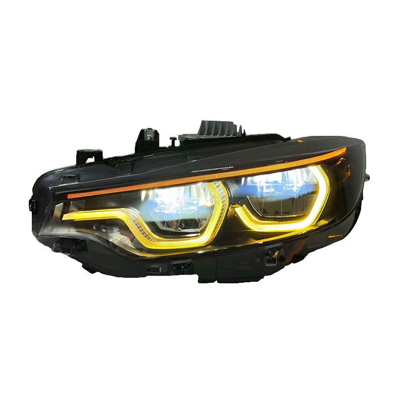 Vekto V3 Smoked IKON Tri-Color LED Headlights for BMW F32, F36, F80, F82 M3 M4 2013-2019 with smoked lenses and LED accents