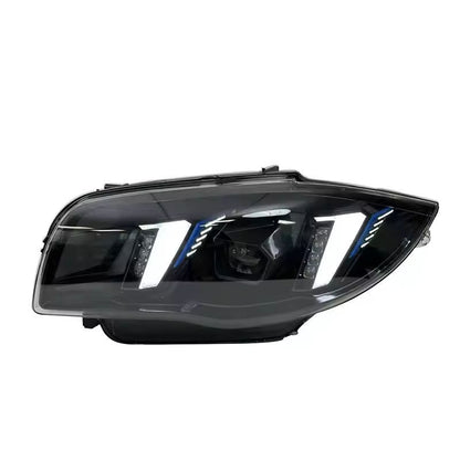 Vekto dual color LED headlights for BMW 1 Series E87 2004-2011, showing the sleek headlight design with dual color LED illumination.