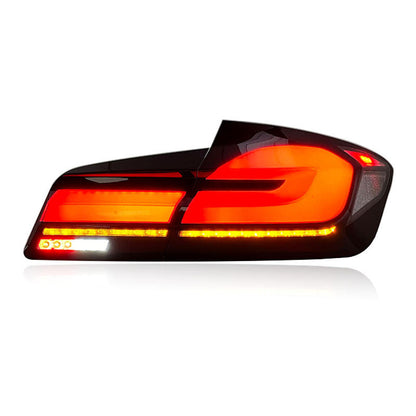 BMW 5 Series F10 F18 LED tail lights with sequential turn signals, Vekto brand, for 2011-2017 models, shown in the image.