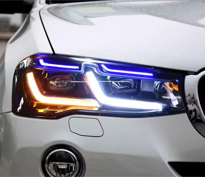 Vekto LED headlights for BMW X3 F25/F26 2010-2017, plug-and-play headlight assembly, showcasing the headlight design and LED setup.