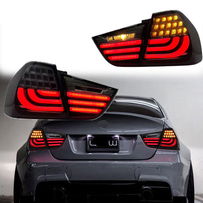 Vekto LED tail lights for BMW 3 Series E90 LCI 2009-2012, showing bright red and clear lens taillight assembly.