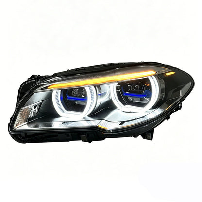 Vekto Angel Eye Laser dual lens bi-color LED headlights for BMW 5 Series F10/F18 and M5, 2010-2017, showing front view with angel eye rings.