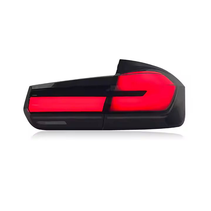 BMW 3 Series F30/F35 G30 style LED tail lights in red and white by Vekto, installed on a 2012-2018 model.