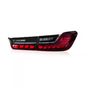 BMW 3 Series G20 G28 and M3 G80 GTS style LED taillights by Vekto, showing sleek design and bright illumination.