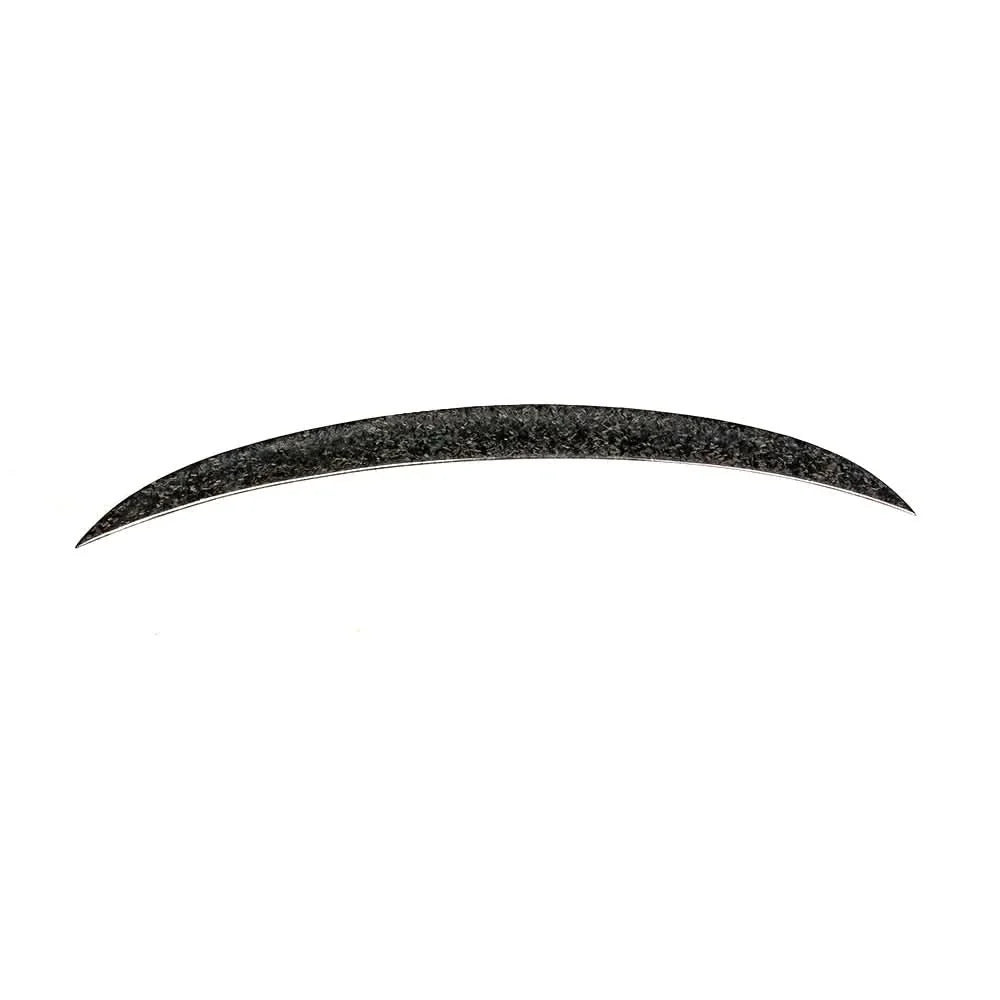 Forged carbon fiber P-style rear trunk spoiler for BMW F30 F80 M3 sedan, made by K2 Industries, showing sleek aerodynamic design