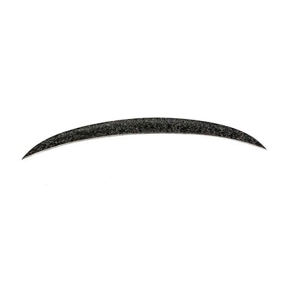 Forged carbon fiber P-style rear trunk spoiler for BMW F30 F80 M3 sedan, made by K2 Industries, showing sleek aerodynamic design
