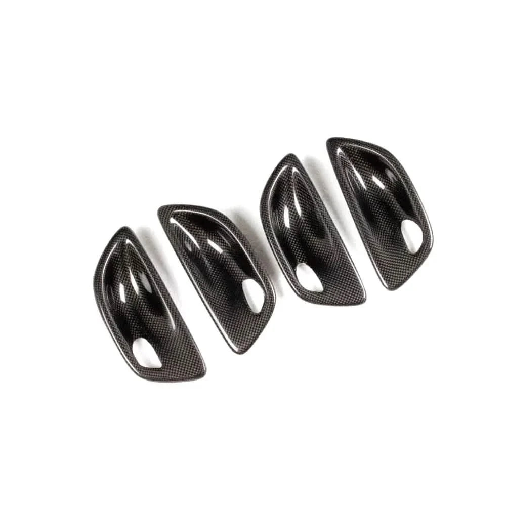 BMW F10 5 Series interior door handle trim set with carbon fiber covers by K2 Industries, featuring performance-style door handle covers.