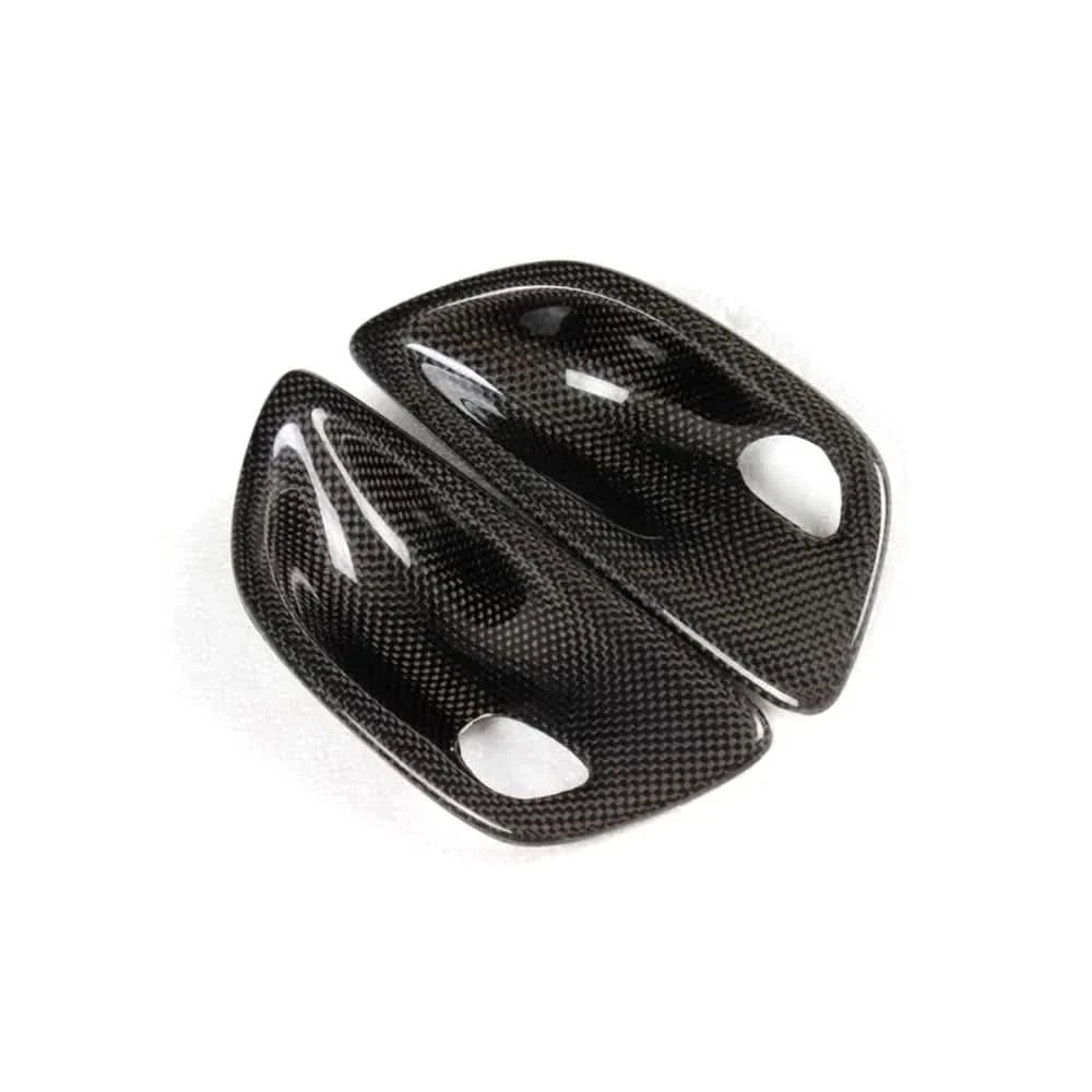 Carbon fiber interior door handle trim set for BMW F10 5 Series from K2 Industries, performance style door handle covers.