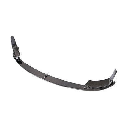 K2 Industries carbon fiber front lip splitter set for BMW F80 M3 and F82 M4, 2014-2019, showing three-piece design and sleek finish.