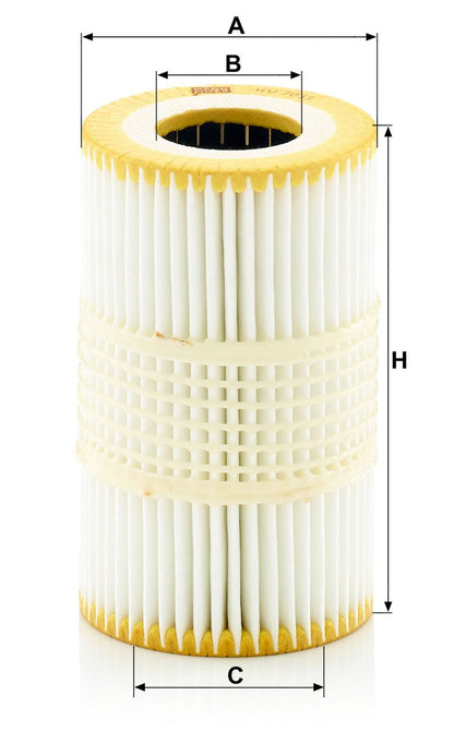 Audi VW Porsche engine oil filter HU7035Y by Mann, showing the black cylindrical filter with brand markings and part number.