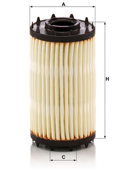 WorldPac engine oil filter HU7049Z for Audi, VW, and Porsche vehicles, showcasing the filter's design and dimensions.