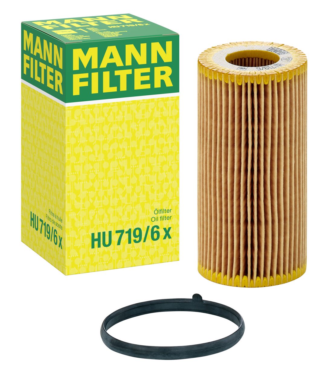 Audi VW Porsche engine oil filter HU 719/6 X by Mann for reliable vehicle oil filtration.