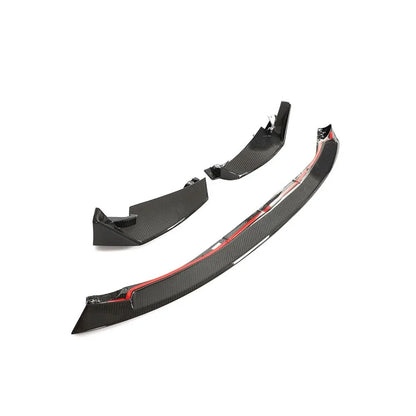 K2 Industries dry carbon fiber CSL style front splitter for BMW G80 M3 and G82/G83 M4, 3-piece lip kit, automotive aerodynamic upgrade