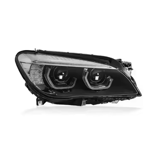 Vekto LED headlights for BMW 7 Series F01/F02 2009-2015, close-up of the headlight assembly showing LED light details.