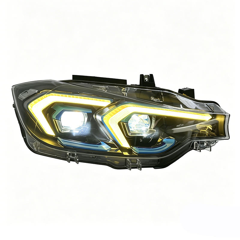 Vekto V2 dual-color LED headlights for BMW F30/F31/F35 3 Series 2012-2018, showing the headlights installed on the vehicle.