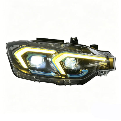 Vekto V2 dual-color LED headlights for BMW F30/F31/F35 3 Series 2012-2018, showing the headlights installed on the vehicle.