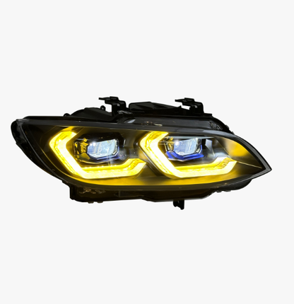 Vekto dual color LED headlights assembly for BMW M3 E92 2006-2009, showing the headlight design with dual color LED lights.