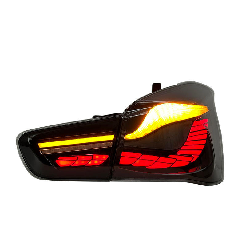 BMW 1 Series F20 F21 Dragon Scale Style LED Taillights by Vekto, showing their distinctive dragon scale pattern and illuminated design.