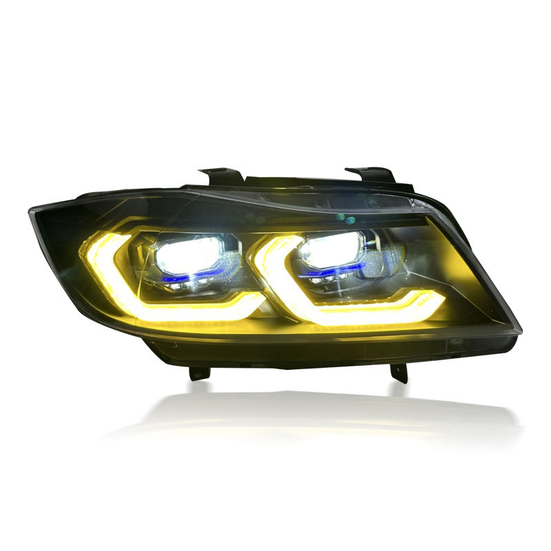 Vekto dual color LED headlights assembly for BMW 3 Series E90, showing the sleek headlight design with dual color LEDs.