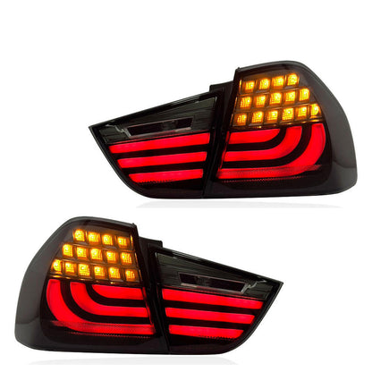 Vekto LED taillights for BMW 3 Series E90 2009-2012, showing red and clear lens design with integrated LED bulbs.