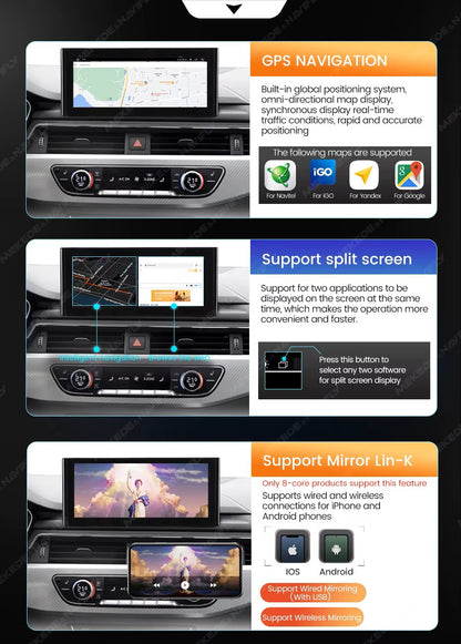 MNX Upograde Touchscreens for Audi A4 S4 A5 S5 B9 2016-2020 features Android/CarPlay 10.25 and 12.5" Multimedia Touchscreen