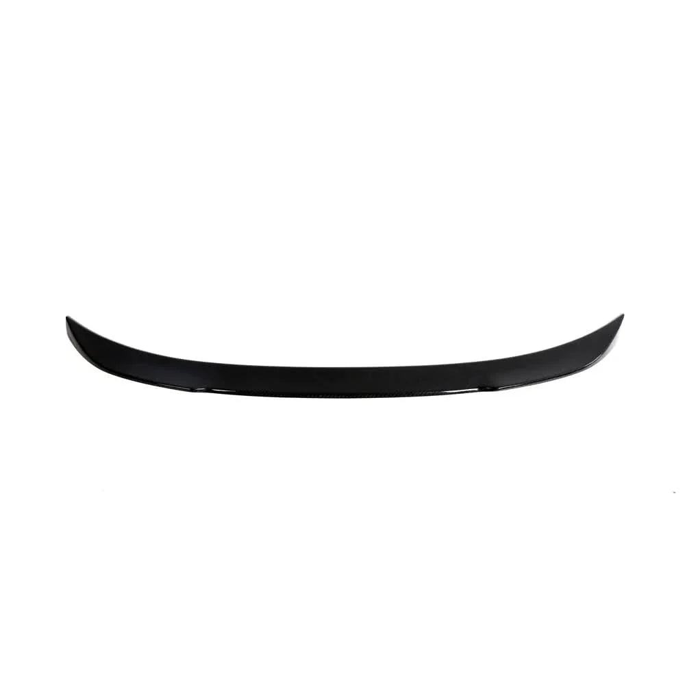 Dry carbon fiber rear trunk spoiler for BMW F30, F35 3 Series, and F80 M3 by K2 Industries, shown on a black BMW F30.