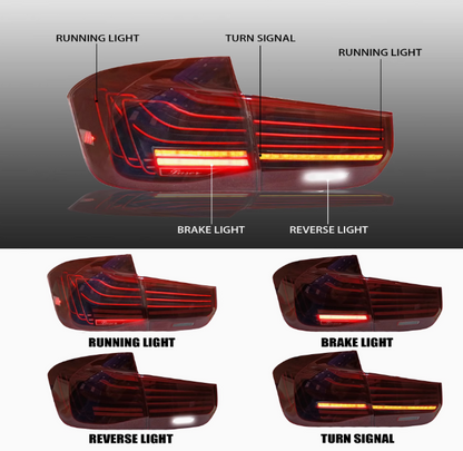 Vekto CSL style LED tail lights for BMW 3 Series F30/F35 2012-2018, showing sleek taillight design with LED elements.