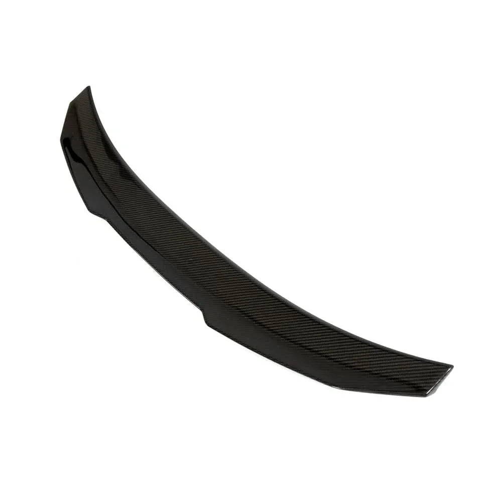 Dry carbon fiber PS style rear trunk spoiler for BMW G82 G83 M4 and G22 430i by K2 Industries, shown on vehicle.