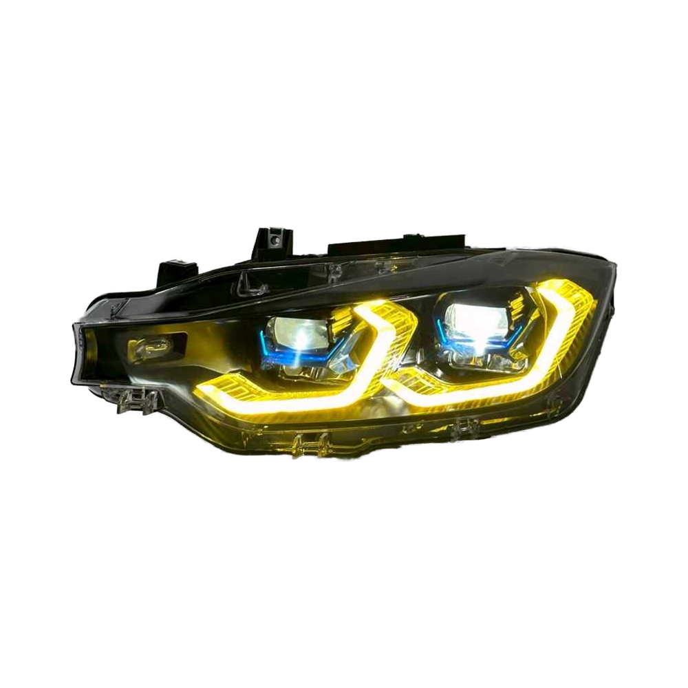 Vekto G22 style dual-color LED headlights for BMW F30 F31 F35 (2013-2018) showing bright white and amber lighting elements