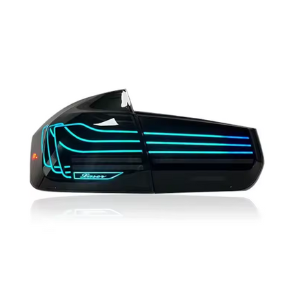 BMW F30/F35 and M3 F80 Vekto RGB style LED tail lights assembly showing sleek red and clear lens design for 2013-2018 models.