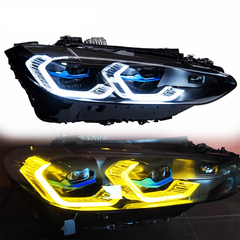 Vekto dual color laser-style LED headlights assembly for BMW 4 Series G22, M3 G80, M4 G82, showing modern headlight design