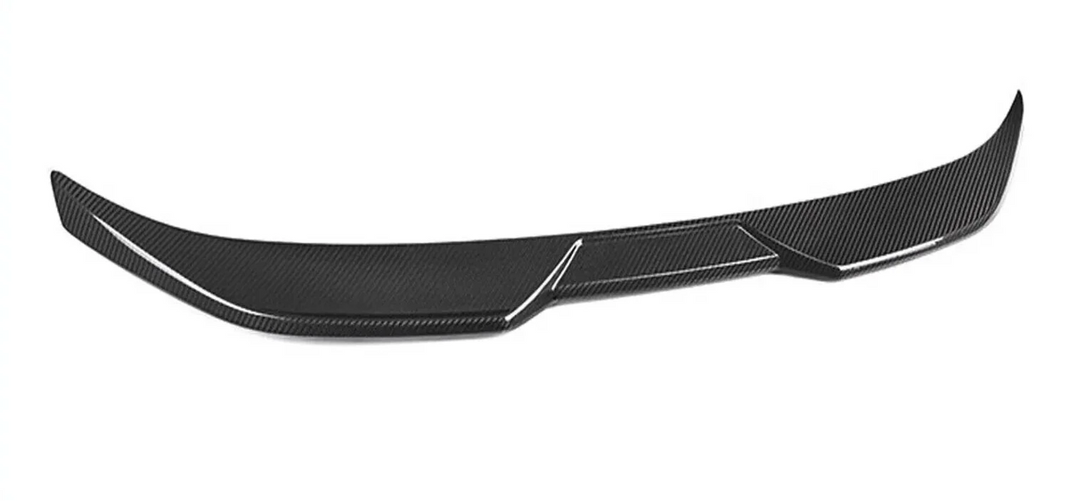 Carbon fiber rear trunk spoiler lip for BMW M2 G87 and M240i G42 coupe by K2 Industries, showing the sleek, aerodynamic design.