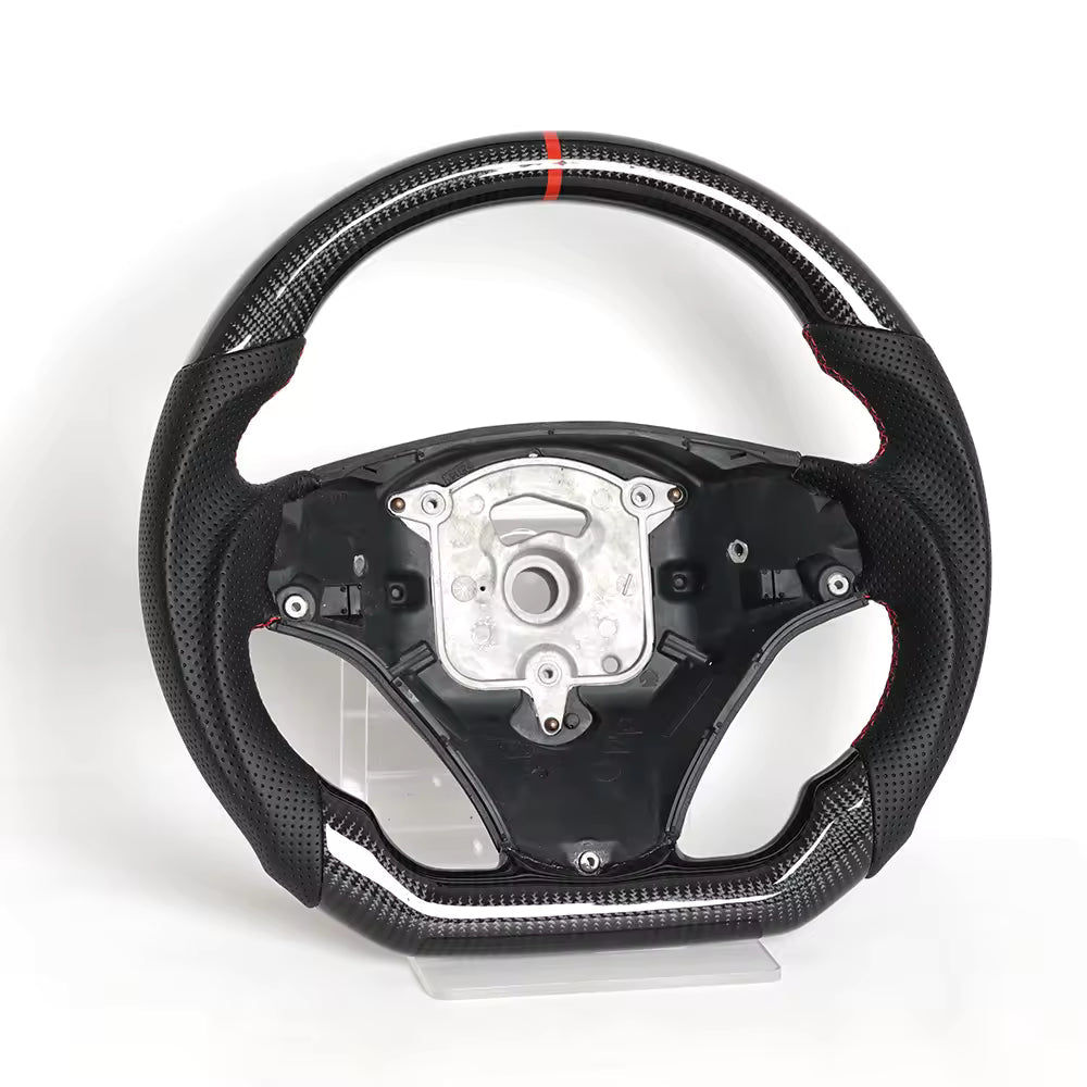 Vekto real carbon fiber steering wheel for BMW E90 E92 E93 M3, 328i, 335i, and 135i models 2009-2013, close-up view