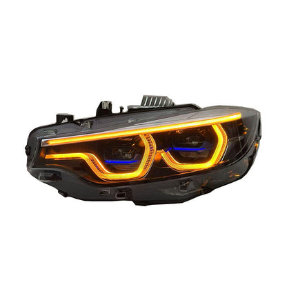 Vekto V3 IKON tri-color LED headlights for BMW F32/F36/F80/F82 M3 M4 2014-2020, showing multi-color LED light elements