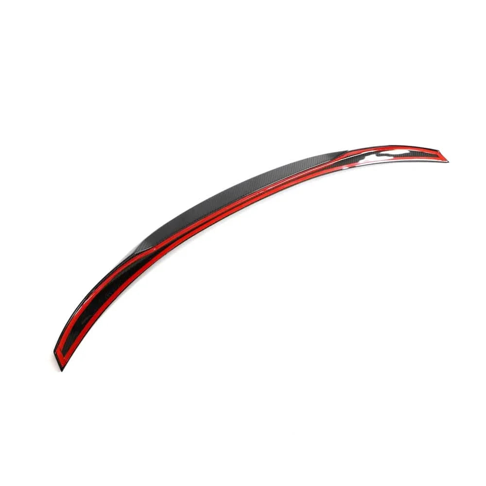 BMW F30/F35 M4-style rear trunk spoiler in dry carbon fiber, designed for F80 M3 models, by K2 Industries.