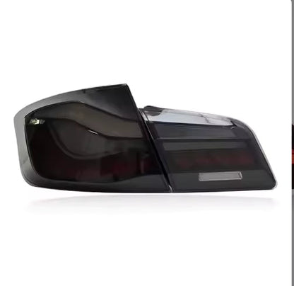 Vekto Dragon Scale LED tail lights for BMW 5 Series F10/F18 2011-2017, showing sleek, illuminated taillight design.