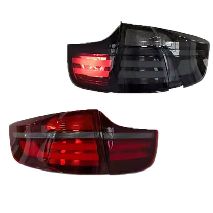 Vekto LED taillights for BMW X6 E71 E72 2007-2014, showing red and clear lens tail light assembly on a vehicle.