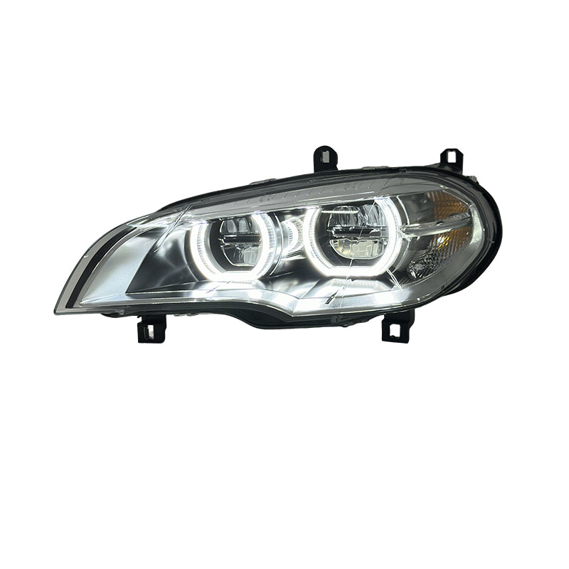 Vekto dual-color LED headlights installed on a BMW X5 E70, showcasing bright, modern lighting with sleek design.
