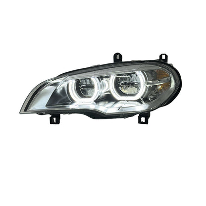 Vekto dual-color LED headlights installed on a BMW X5 E70, showcasing bright, modern lighting with sleek design.