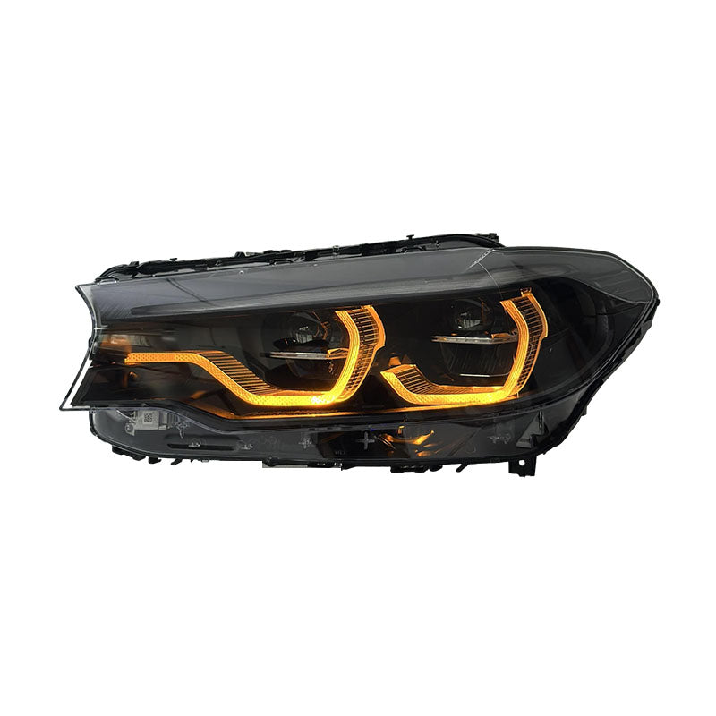 Vekto triple-color LED tail lights installed on a BMW G30 5 Series and M5 2018-2020, showcasing bright illumination.