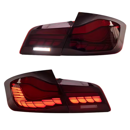 Vekto GTS Dragon Scale LED taillights for BMW 5 Series F10/F18 2011-2017, showcasing sleek tail light design with LED accents.