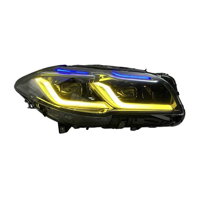Vekto dual color LED headlights assembly for BMW 5 Series F10/F18, showing the headlight design with dual color LEDs.