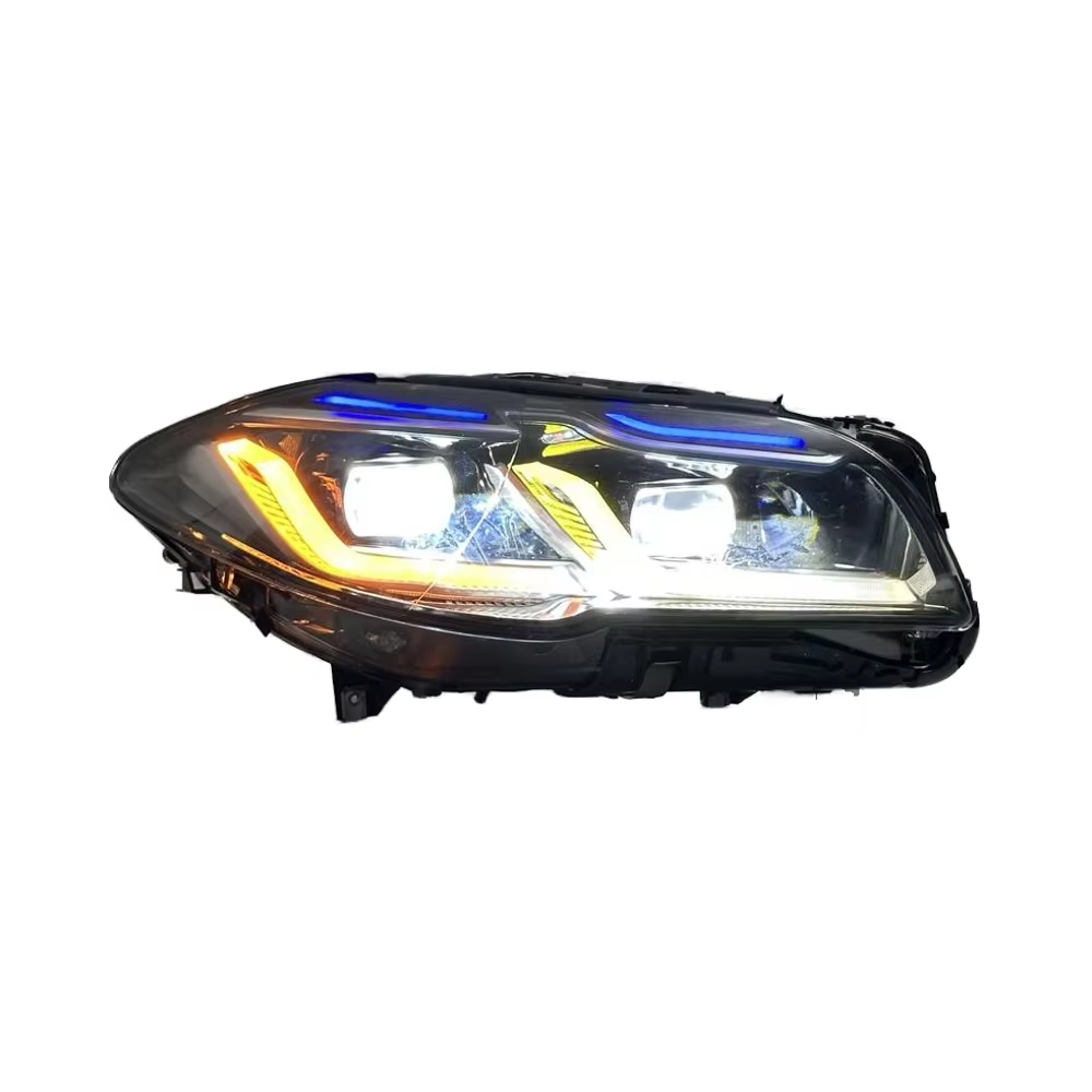 Vekto dual-color LED headlights for BMW 5 Series F10/F18 2011-2017, showing close-up of the headlight assembly with dual-color LEDs.