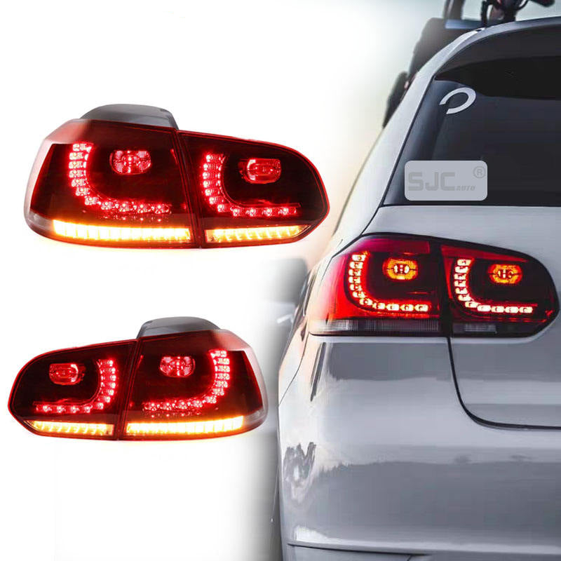 Vekto LED tail lights for Volkswagen Golf MK6 2008-2013, showing sleek red and clear taillight design installed on the vehicle.