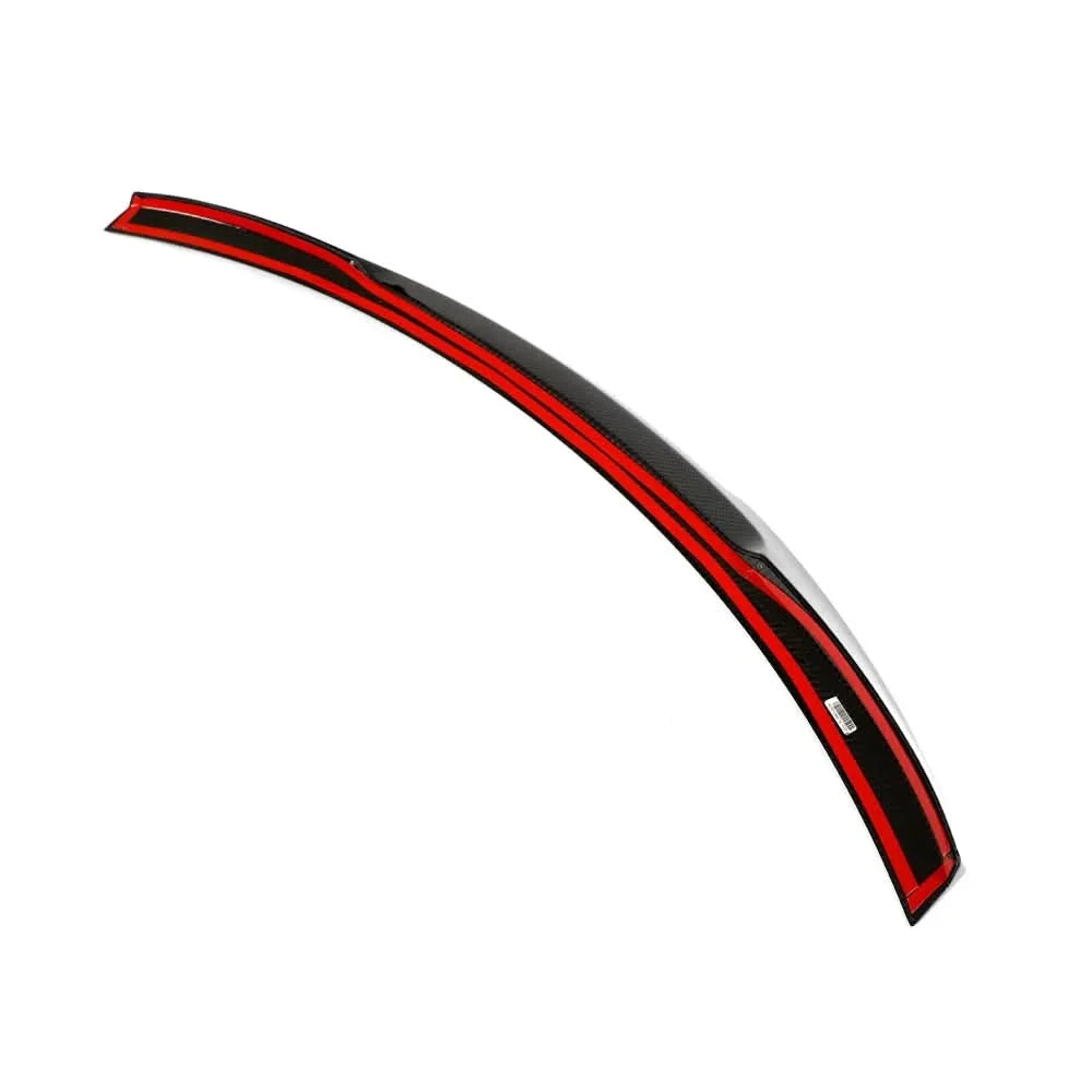 Dry carbon fiber M Design rear wing spoiler for BMW G22 G82 M4 coupe by K2 Industries, showcasing sleek aerodynamic styling.