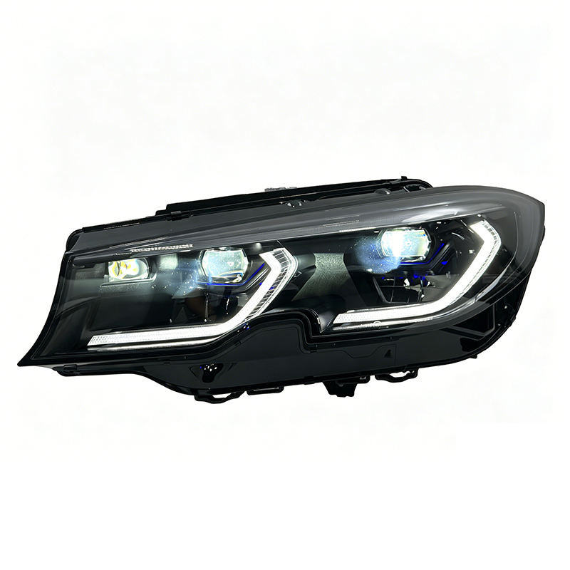 Vekto V3 Tri-Color LED Headlights for BMW G20 G28 3 Series showing illuminated multi-color LED light strips and headlight design.