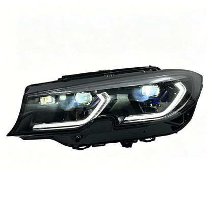 Vekto V3 Tri-Color LED Headlights for BMW G20 G28 3 Series showing illuminated multi-color LED light strips and headlight design.